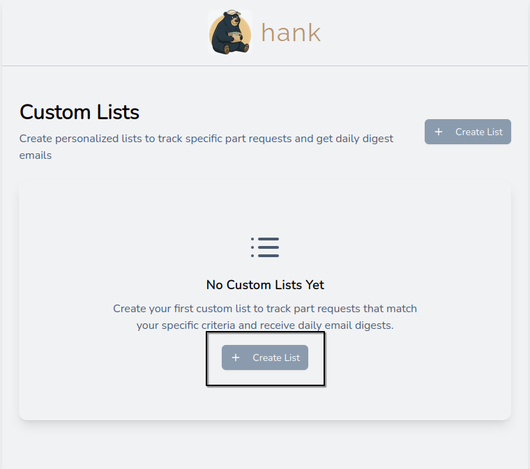 Empty Custom Lists view