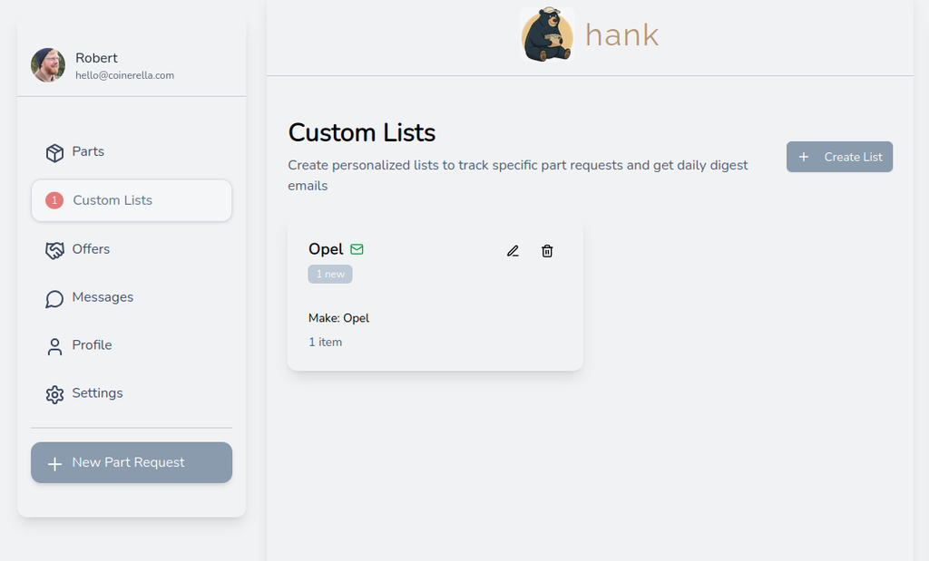 Custom List with notifications enabled