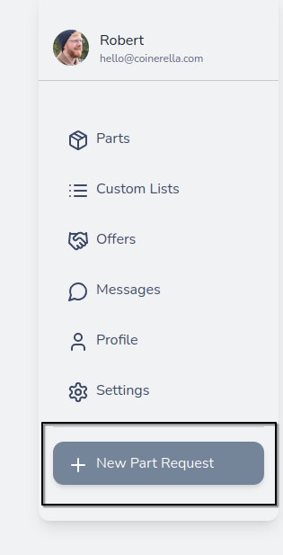 New Part Request button in navigation