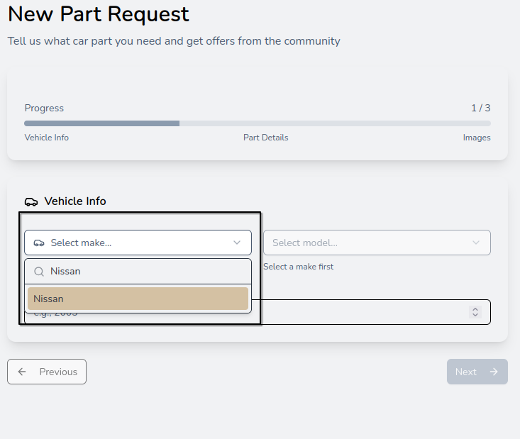 Selecting vehicle make and model