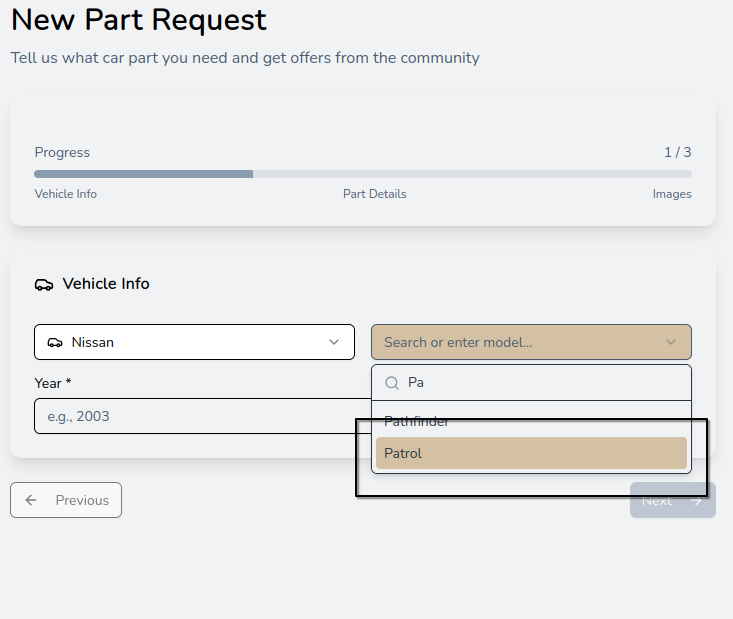 Entering vehicle year