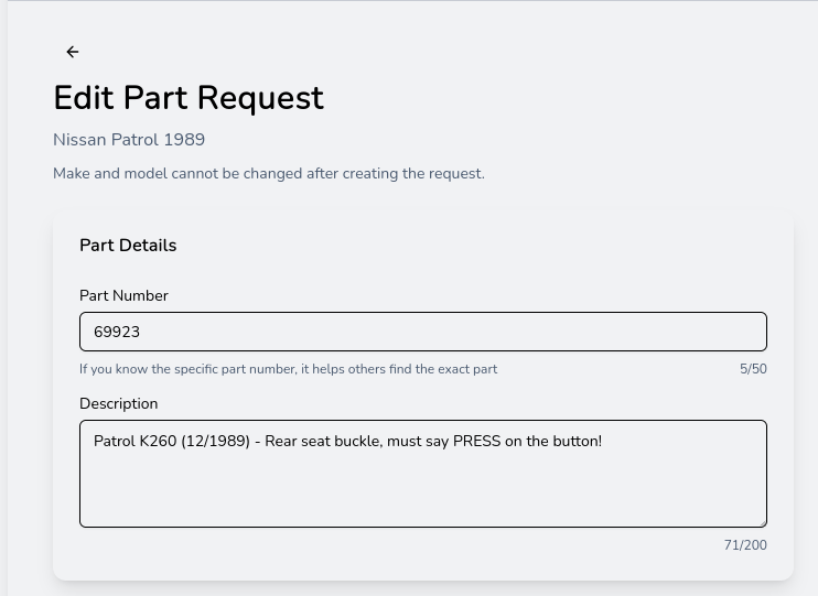 Edit Part Request Form