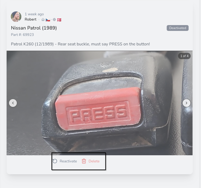 Deactivated Request with Delete Option